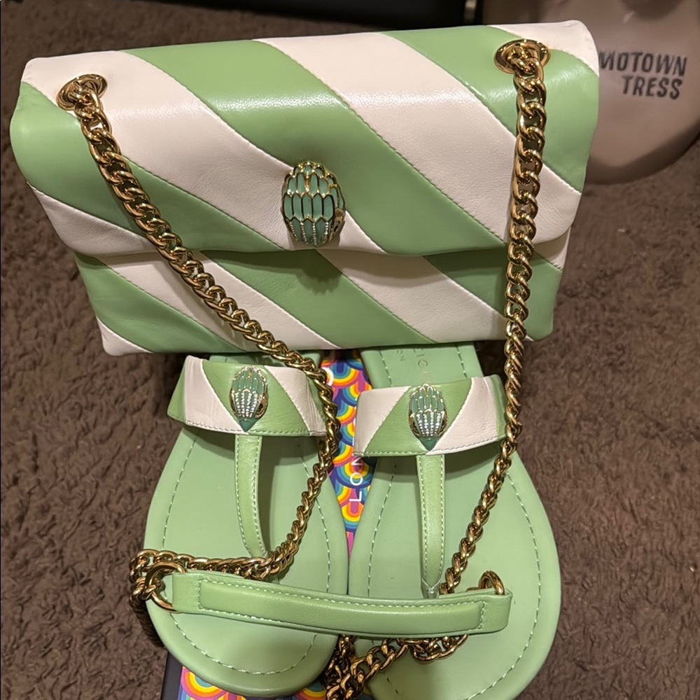 Kurt Geiger Green and White Crossbody Bag with Gold Chain - Picture 2 of 8